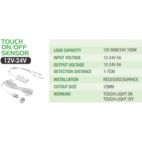 LEARC 12 - 24 volt touch on off sensor for cabinet and wardrobe lighting GS1514