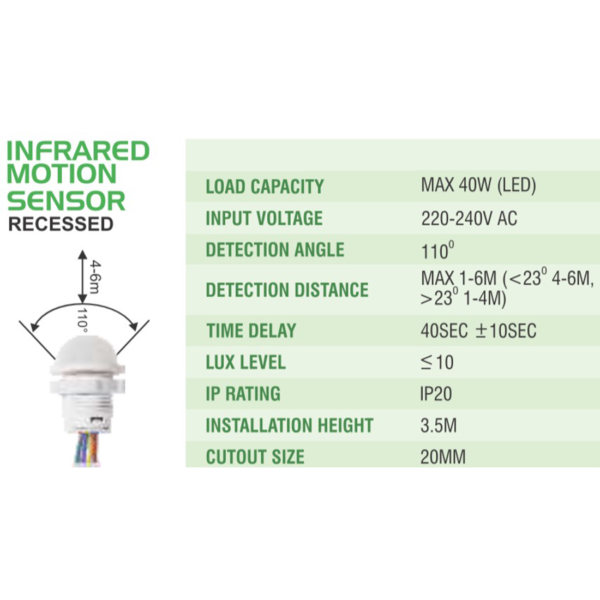 LEARC PIR motion sensor for single light - no adjustment GS1516