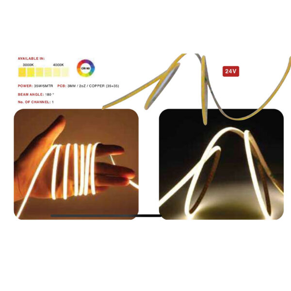 Ultra Premium COB strip 24V 384 LED per meter 60 watt 3 mm 5 meter roll without driver MEM191