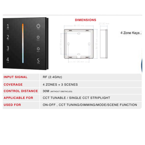 Touch panel remote for 2 channel for CCT tunable and single CCT strip light MEM230