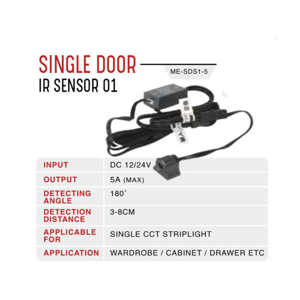 SINGLE DOOR IR SENSOR TYPE 1 FOR SINGLE CCT LED STRIPS FOR CABINET AND WARDROBE LIGHTING MEM247