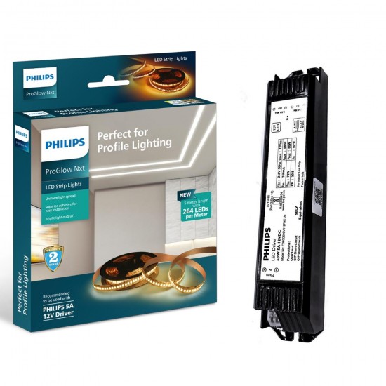 PHILIPS PROGLOW NXT 55 WATT LED STRIP LIGHT 264 LED PER METER NEUTRAL WHITE 4000K WITH 12V 5A DRIVER PH1240