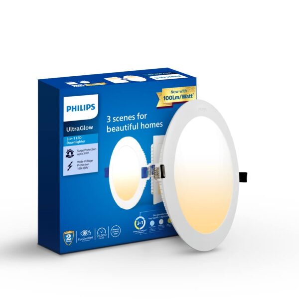 PHILIPS ULTRA GLOW 10 WATT LED RECESSED DOWNLIGHT ROUND MULTICOLOUR 3 IN 1 PH1419