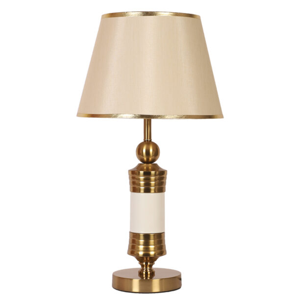 LEARC gold bronze and white finish table lamp with light gold shade having golden border TL5017-D